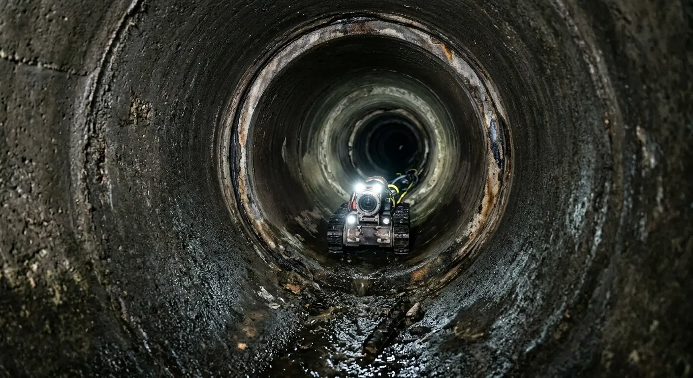 Robotic sewer camera inspecting pipe interior for Sewer Line Cleaning in Phoenixville