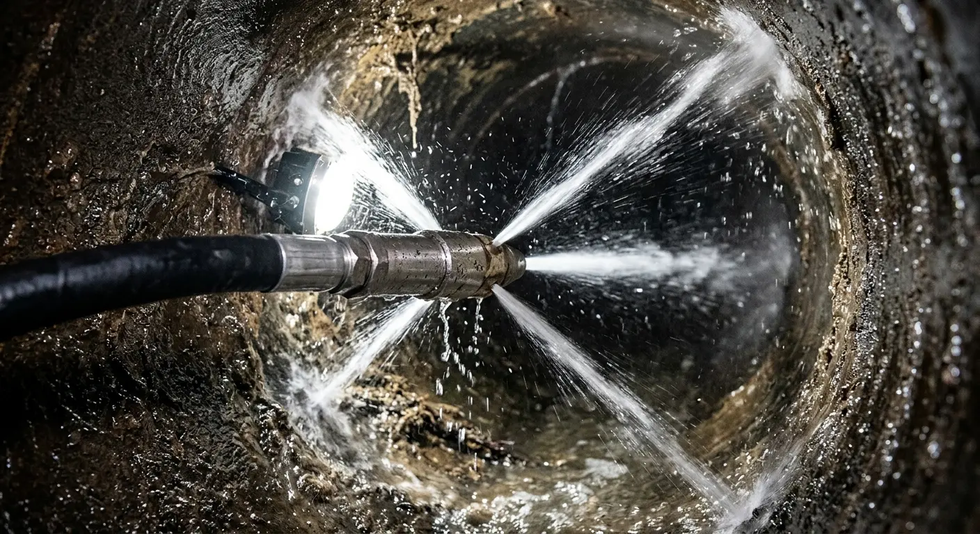High-pressure hydro jetting nozzle cleaning sewer pipe for Sewer Cleanout in Phoenixville